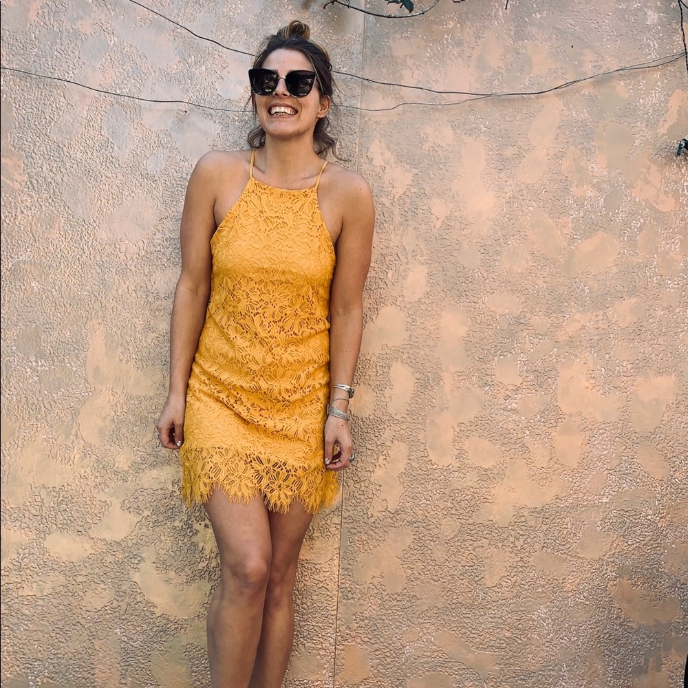 Mustard yellow lace dress